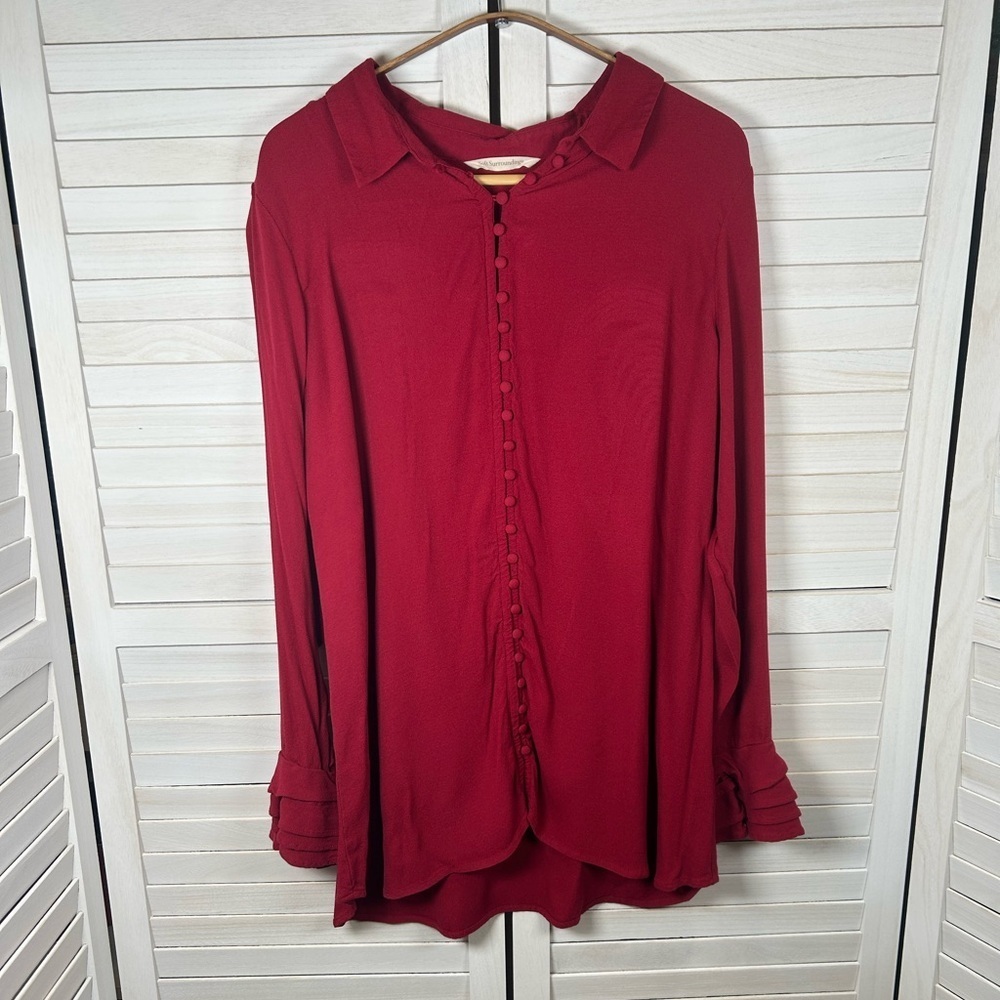 Soft Surroundings Deep Red Poet Blouse with Button Detail. Size XL.